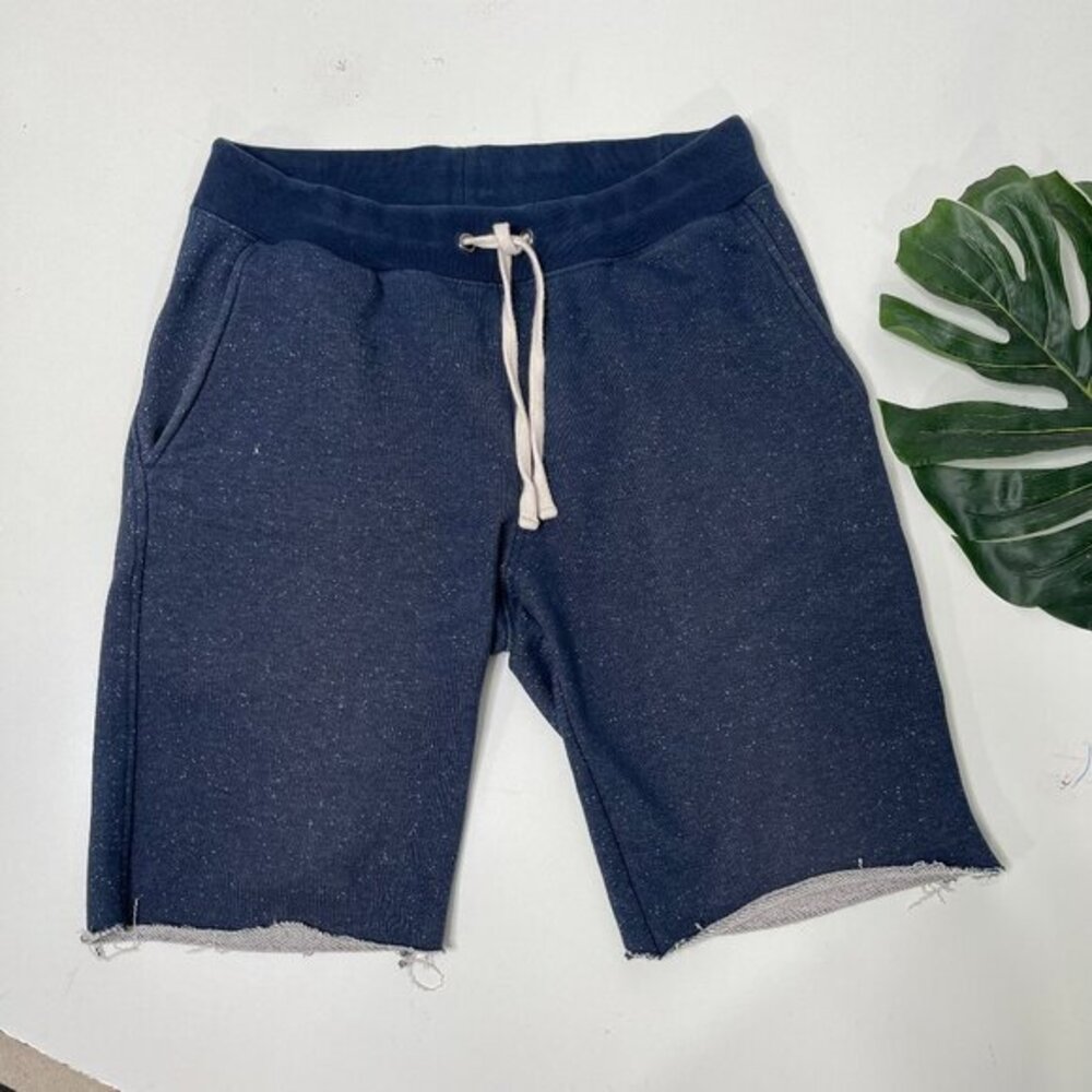 Saturdays Surf Nyc Men's Blue Flat Front Drawstring Raw Hem Shorts Size Small